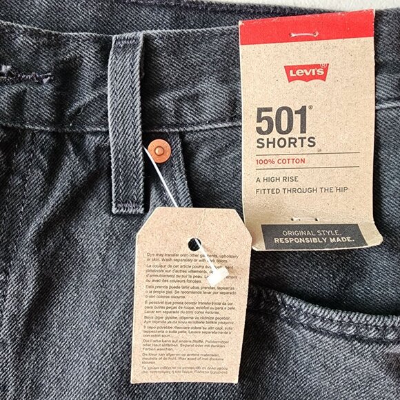 NEW Levi's Womens 29 Shorts 501 High Rise Cut Off Button Fly Black Jean Shorts - Picture 5 of 11